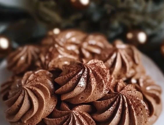 Chocolate meringue cookies on a baking tray, ready to be enjoyed.
