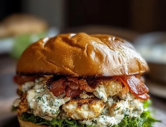 Chopped Chicken Bacon Ranch Sandwich with fresh ingredients on a plate