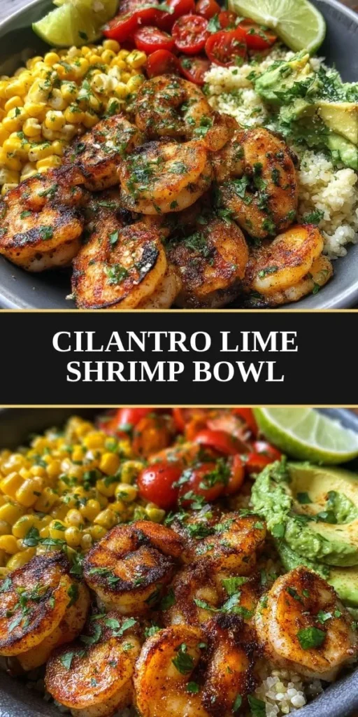 Cilantro lime shrimp bowl served in a bowl with fresh toppings