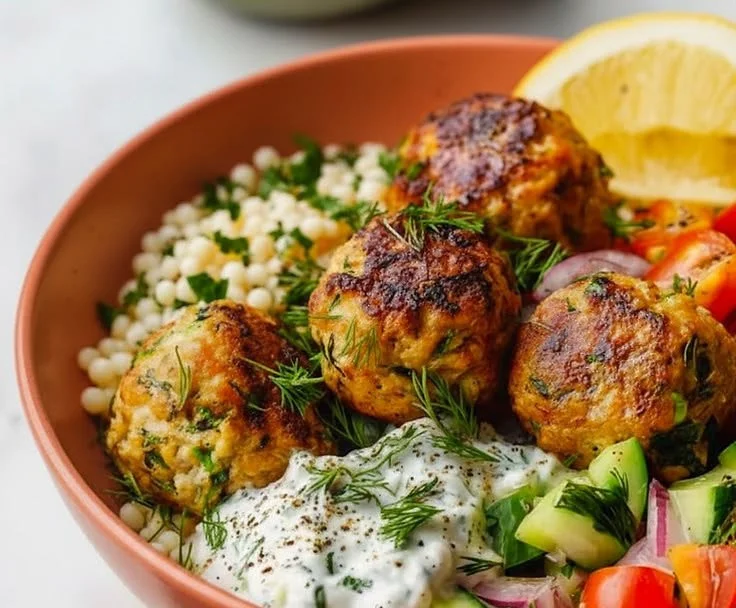 Delicious Mediterranean meatballs served in a nourishing bowl with fresh ingredients.