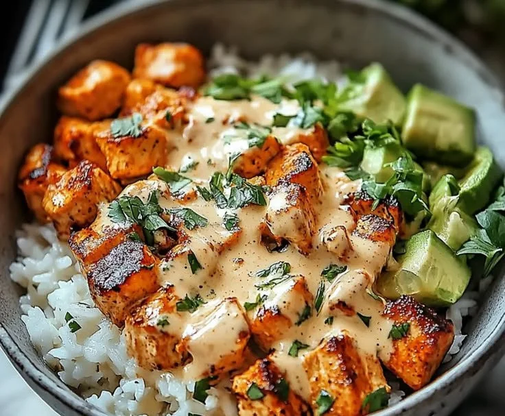 Quick and flavorful Coconut Chicken Rice Bowl served in a bowl.