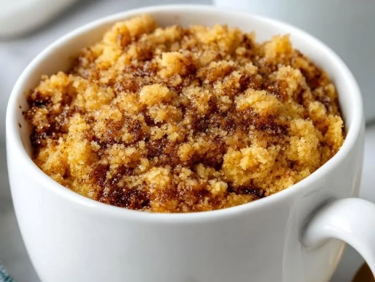 Delicious Coffee Cake Mug Cake ready to enjoy in a cozy mug.