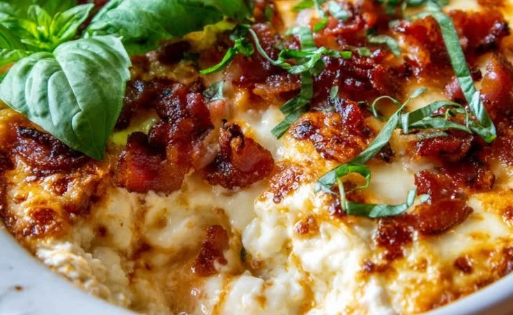 Cottage Cheese Pizza Bowl topped with fresh ingredients