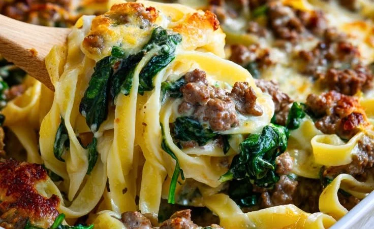 Creamy beef pasta bake ready in 30 minutes high in protein
