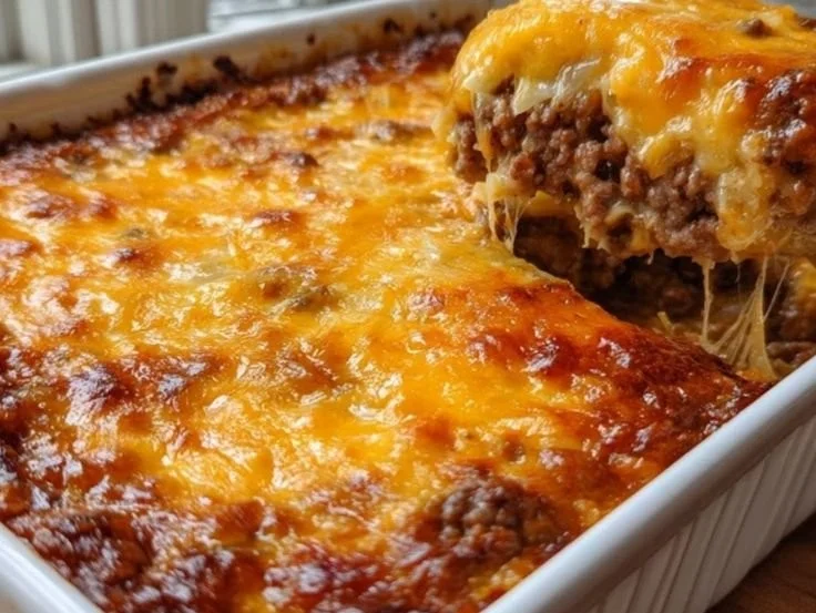 Creamy cheesy cabbage casserole baked and ready to serve in 30 minutes.