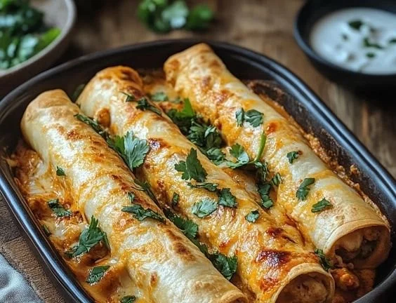 Crispy chicken taquitos served with dipping sauce