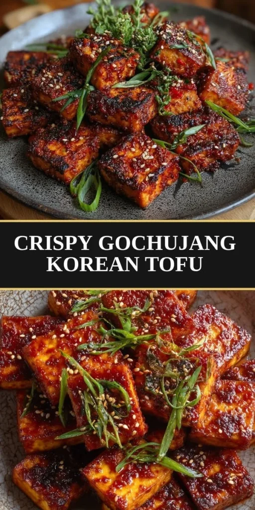 Delicious crispy gochujang tofu served with garnishes in a Korean style dish