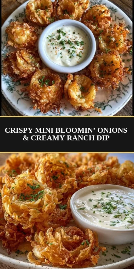 Crispy mini Bloomin' Onions served with a creamy ranch dip on a plate.
