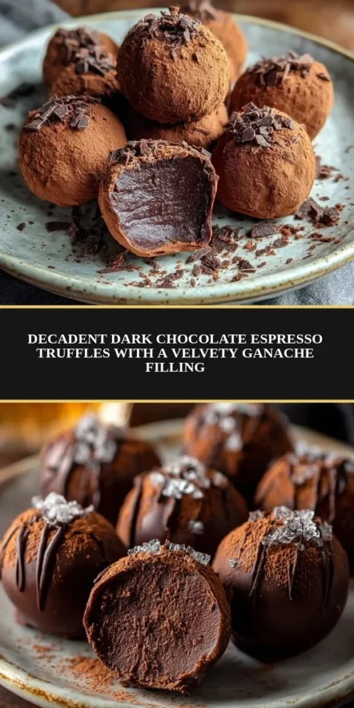 Dark chocolate espresso truffles with a velvety ganache filling on a plate