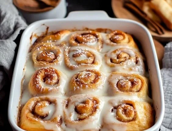 Freshly baked easy cinnamon rolls from scratch, topped with icing.
