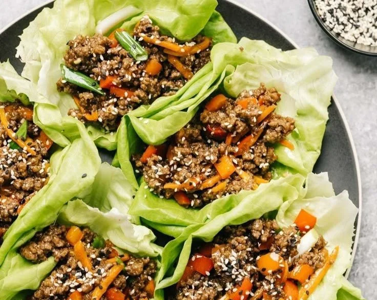 Delicious easy ground beef lettuce wraps served on a plate