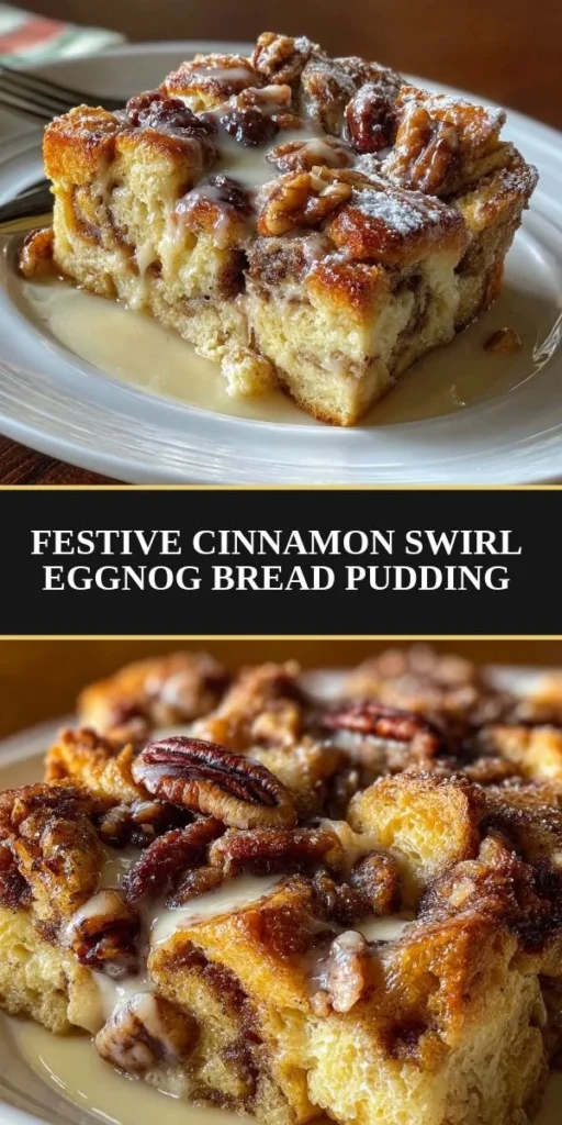Delicious Eggnog Bread Pudding with a swirl of cinnamon, perfect for festive occasions.