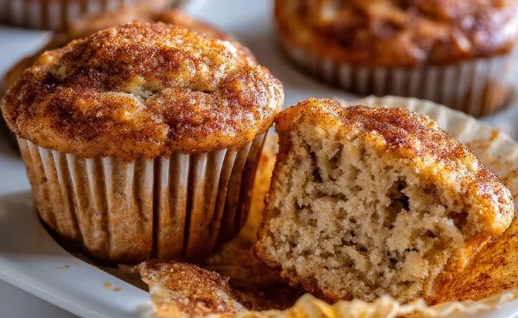 Fluffy banana cinnamon muffins made with Greek yogurt, ready in 30 minutes