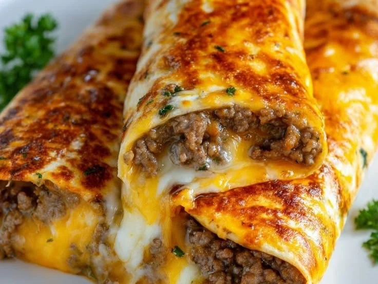 Delicious Garlic Butter Beef Cheeseburger with melted cheese and garnish