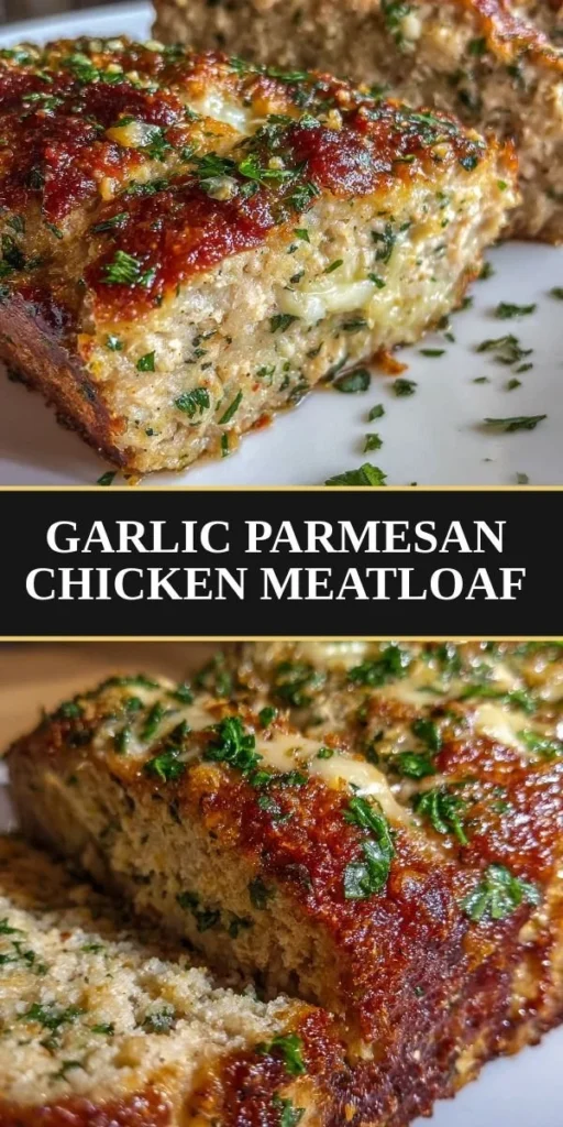 Delicious Garlic Parmesan Chicken Meatloaf garnished with herbs