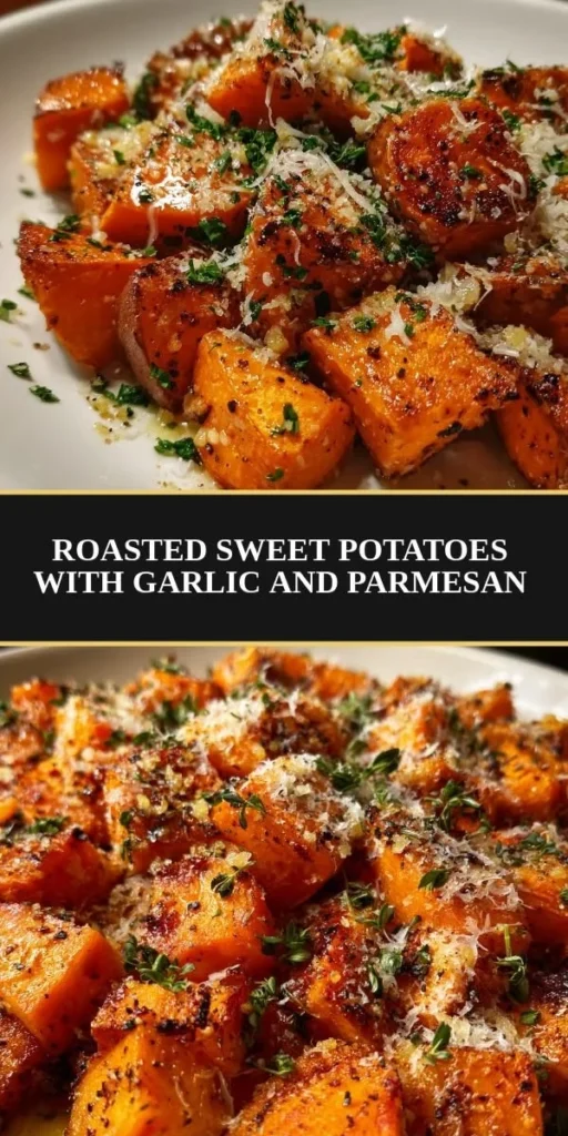 Garlic Parmesan Roasted Sweet Potatoes served in a bowl