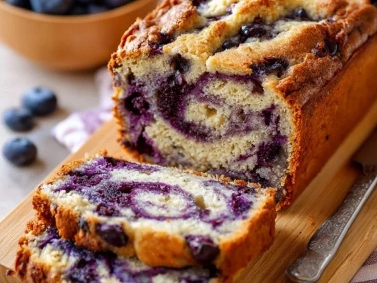 Freshly baked gluten-free blueberry cottage cheese bread with blueberries
