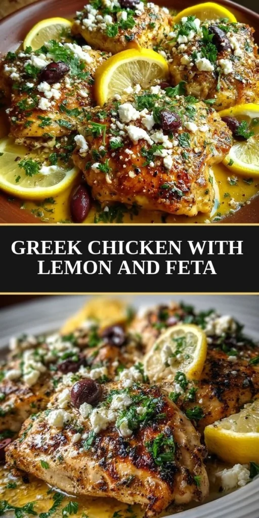 Greek Lemon Chicken with Feta served on a plate garnished with greens