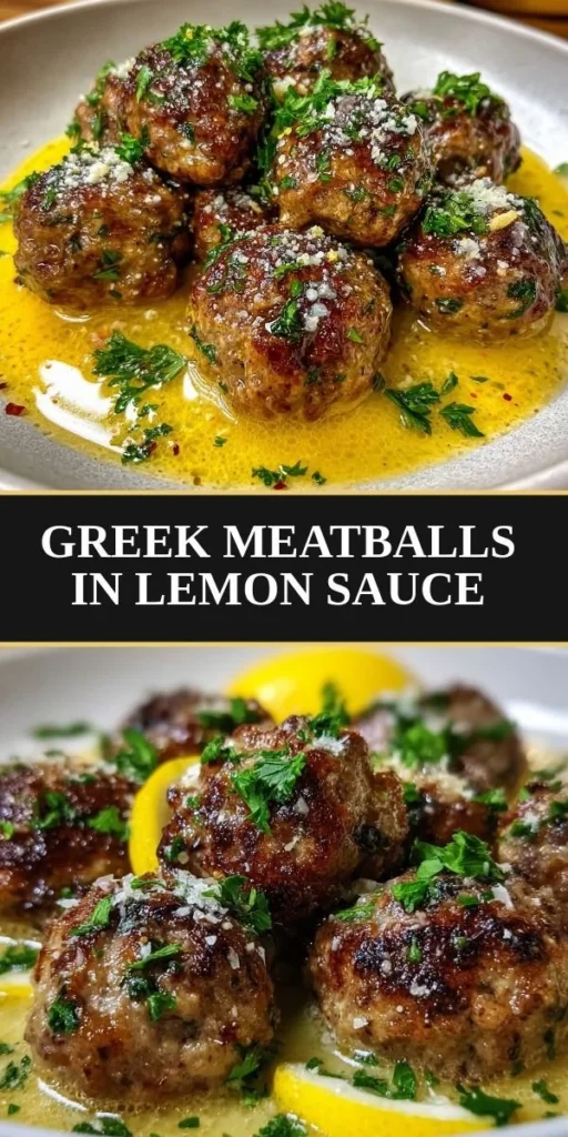Plate of Greek meatballs with lemon sauce garnished with herbs