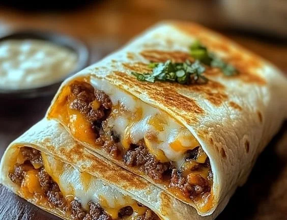 Delicious grilled cheese burrito featuring melted cheese and crispy tortilla