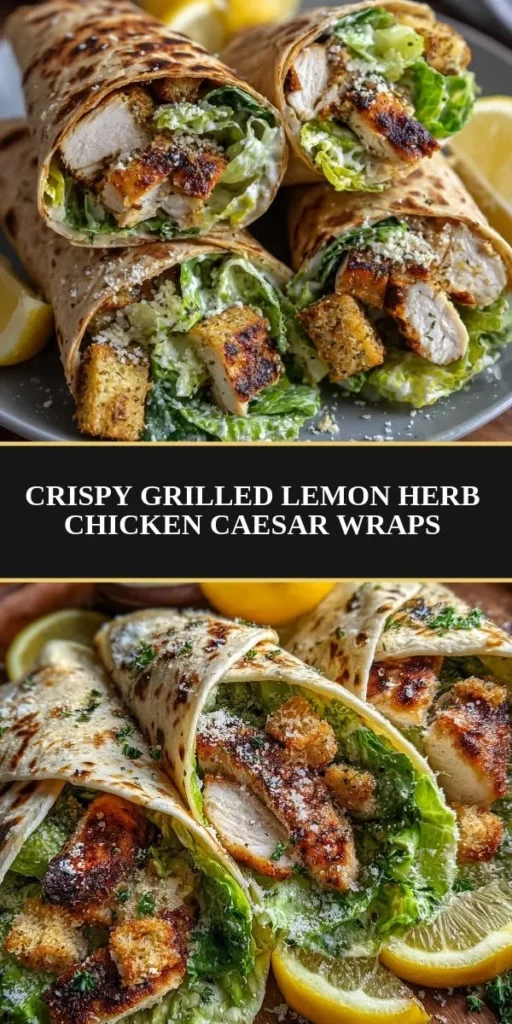Grilled Lemon Herb Chicken Caesar Wraps garnished with fresh ingredients