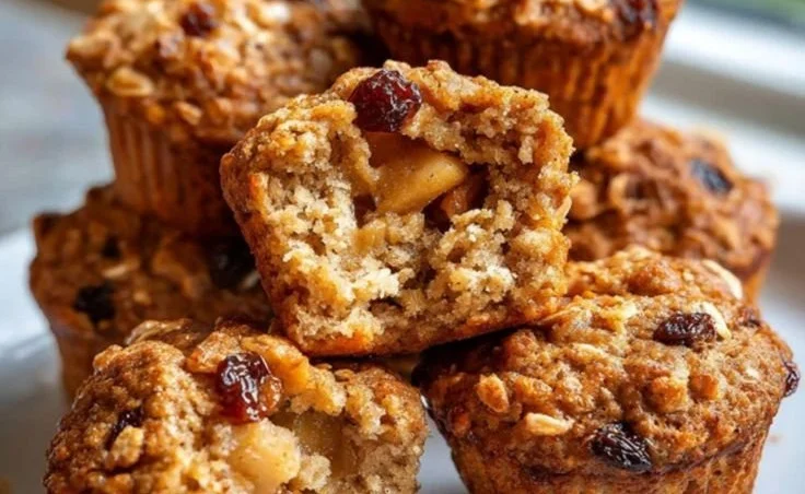 Healthy apple raisin muffins made with oats, ready in 20 minutes.