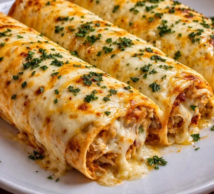 Healthy chicken enchiladas topped with fresh ingredients and served on a plate
