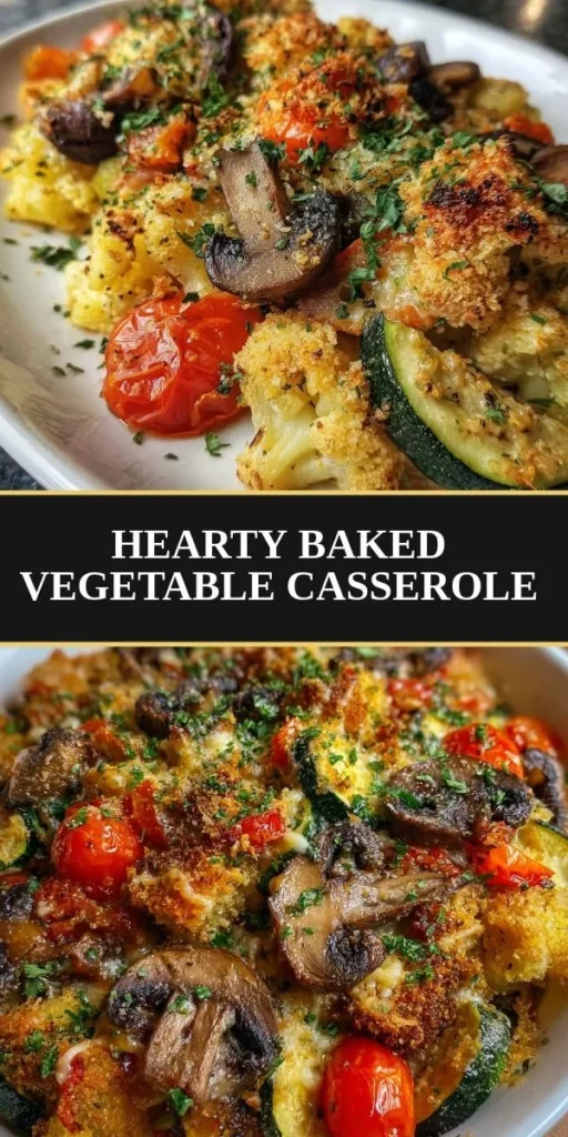 Delicious hearty baked vegetable casserole with assorted vegetables and cheese