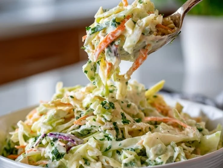 High-Protein Creamy Coleslaw with fresh vegetables and protein-rich dressing