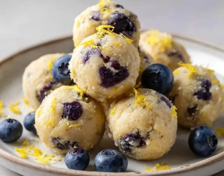 High-protein lemon blueberry cottage cheese bites on a plate