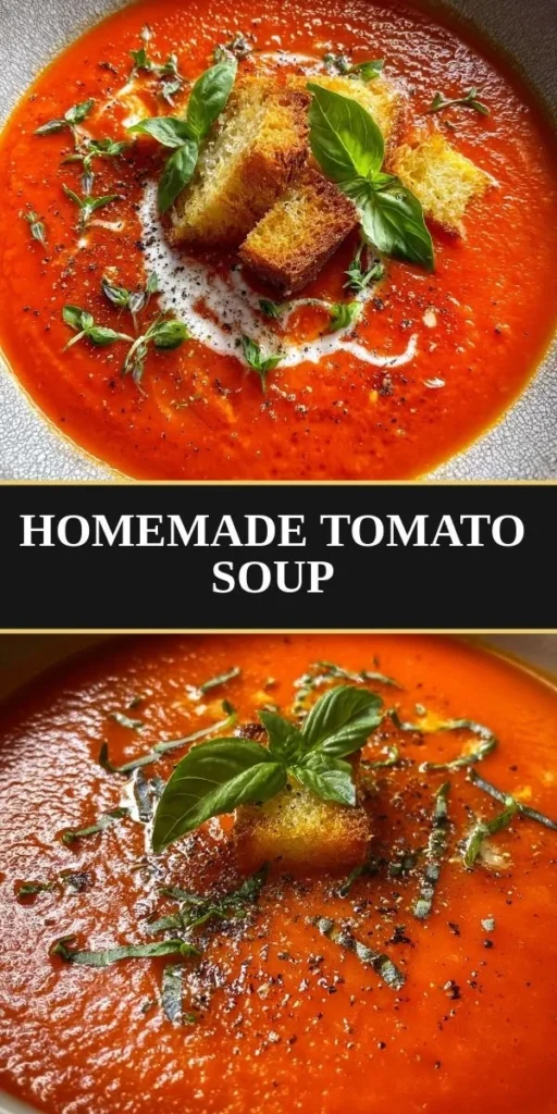 Bowl of homemade tomato soup garnished with fresh basil and served with crusty bread