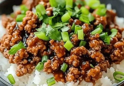 Delicious plate of Honey Garlic Ground Turkey served with rice and veggies