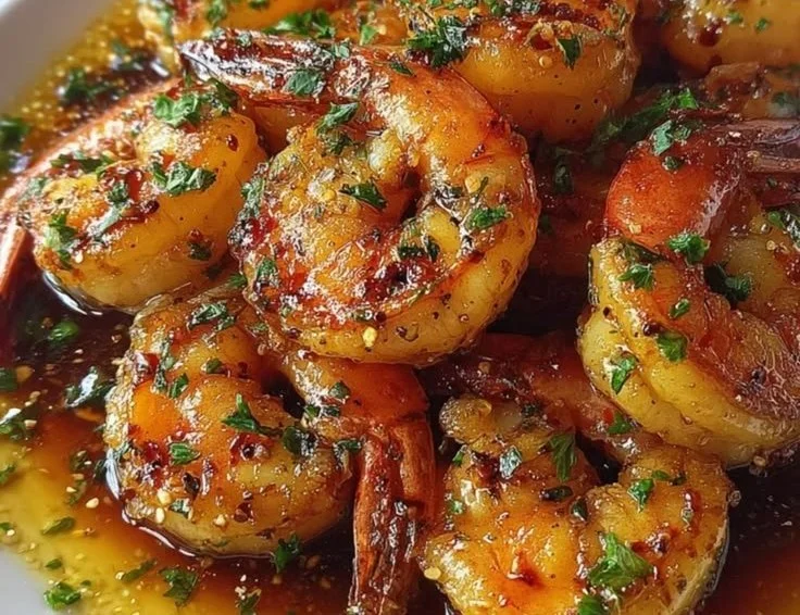 Delicious honey garlic shrimp served on a plate with vegetables