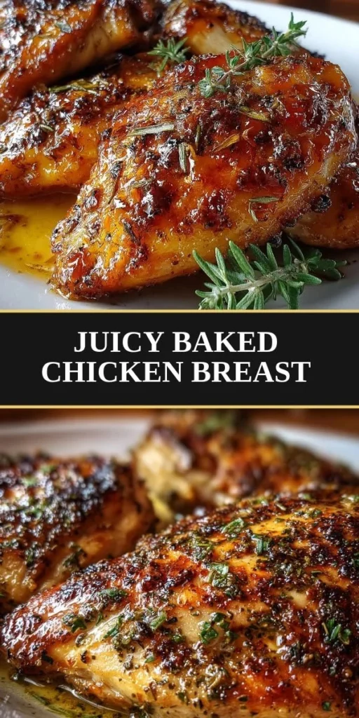 Juicy baked chicken breast served on a plate with herbs and vegetables
