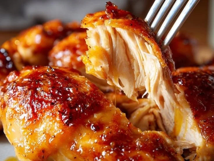 Deliciously cooked Crockpot chicken served on a plate with herbs