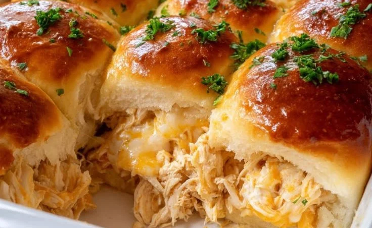 Juicy rotisserie chicken sliders on a plate with toppings and condiments