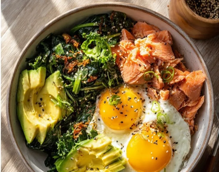 Delicious Keto Salmon Bowl with eggs for a healthy breakfast option