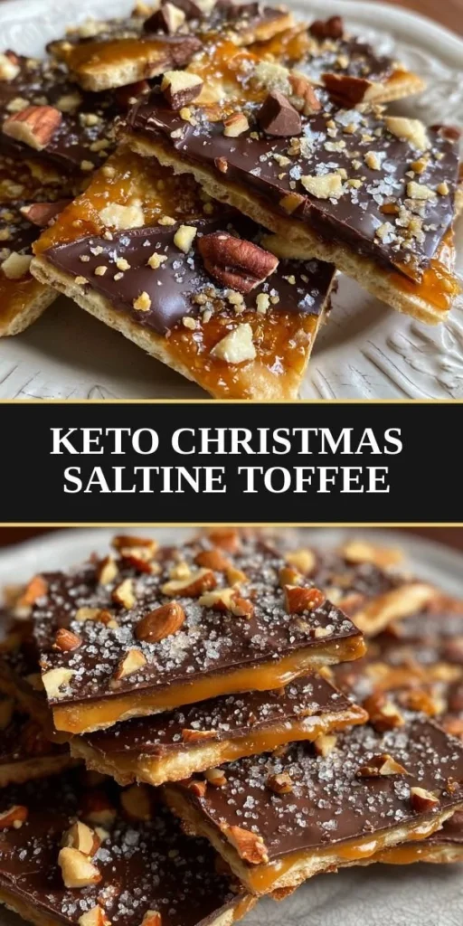 Delicious Keto Saltine Toffee for Christmas, perfect sugar-free holiday dessert.