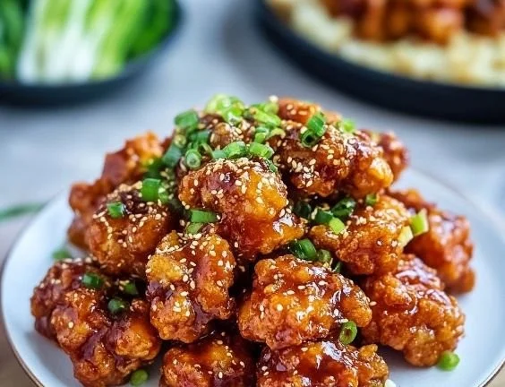 Crispy and juicy Korean fried chicken served with dipping sauce.