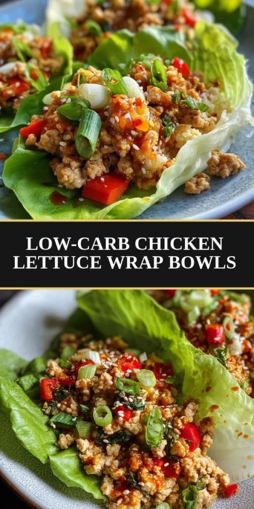 Low-carb chicken lettuce wrap bowls with fresh vegetables and savory flavors