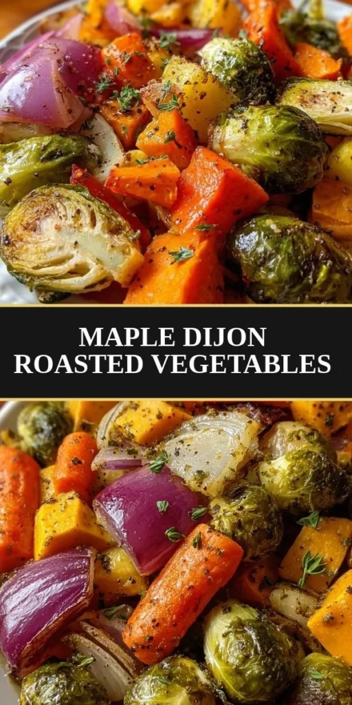 Bowl of Maple Dijon roasted vegetables seasoned with herbs and spices.