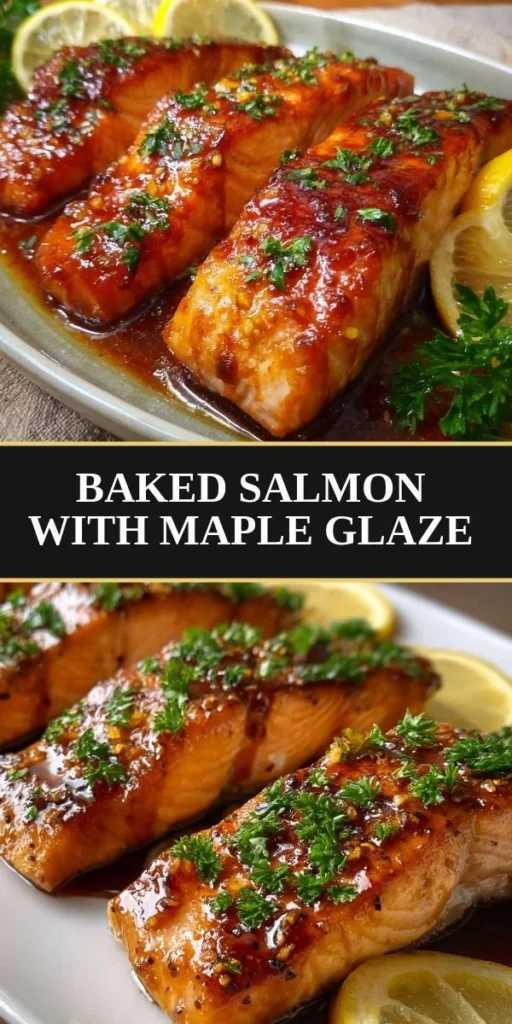 Maple-glazed baked salmon fillet with a side of vegetables