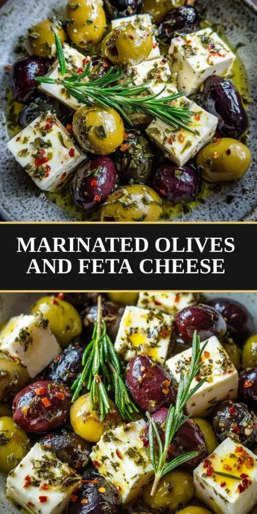 Delicious marinated olives with feta cheese in a serving bowl