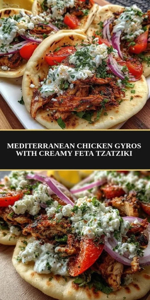 Delicious Mediterranean Chicken Gyros served with creamy feta tzatziki sauce