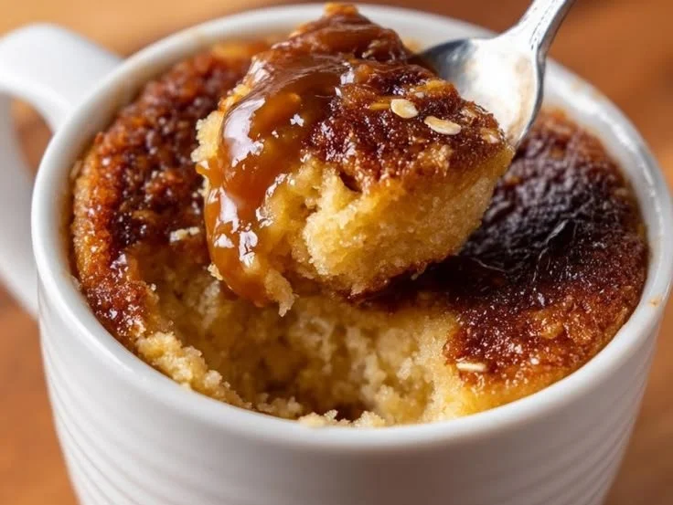 Delicious banana oat mug cake prepared in a microwave