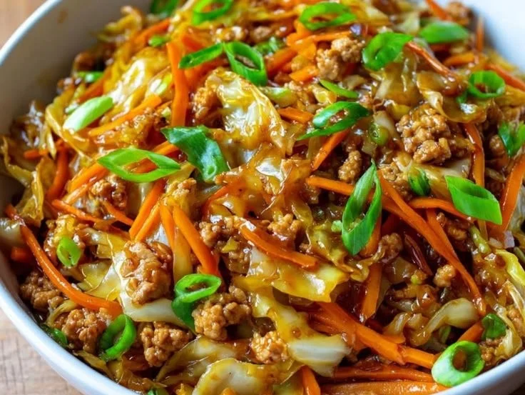 Delicious Minute Cabbage Stir Fry with colorful vegetables on a plate.