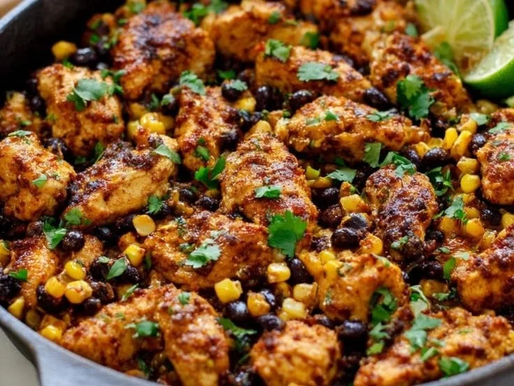 Minute Chicken Black Bean Cottage Cheese Skillet with fresh ingredients