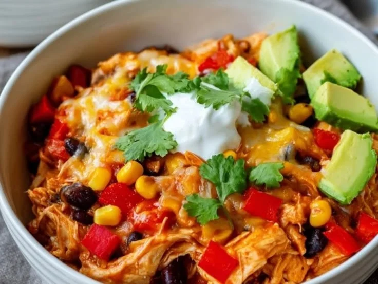 Minute chicken cottage cheese enchilada bowls prepared and ready to serve.