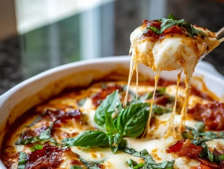 Delicious minute cottage cheese pizza bowl topped with fresh ingredients
