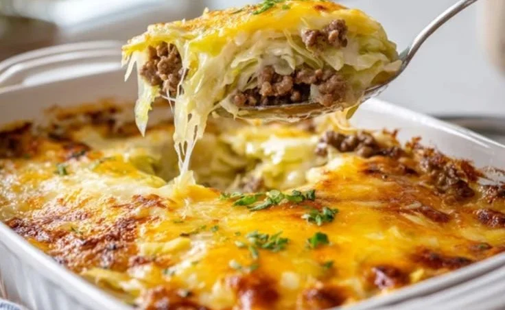 Delicious Minute Creamy Cheesy Cabbage Casserole ready to serve